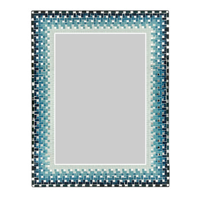 Zorigs Mosaic Mirror, Wall Art Décor – Handcrafted Decorative Wall Mirror, Deep Blue, Teal, and White Mosaic, 32” x 24” Rectangular Mirror for Hallway, Bedroom, Living Room