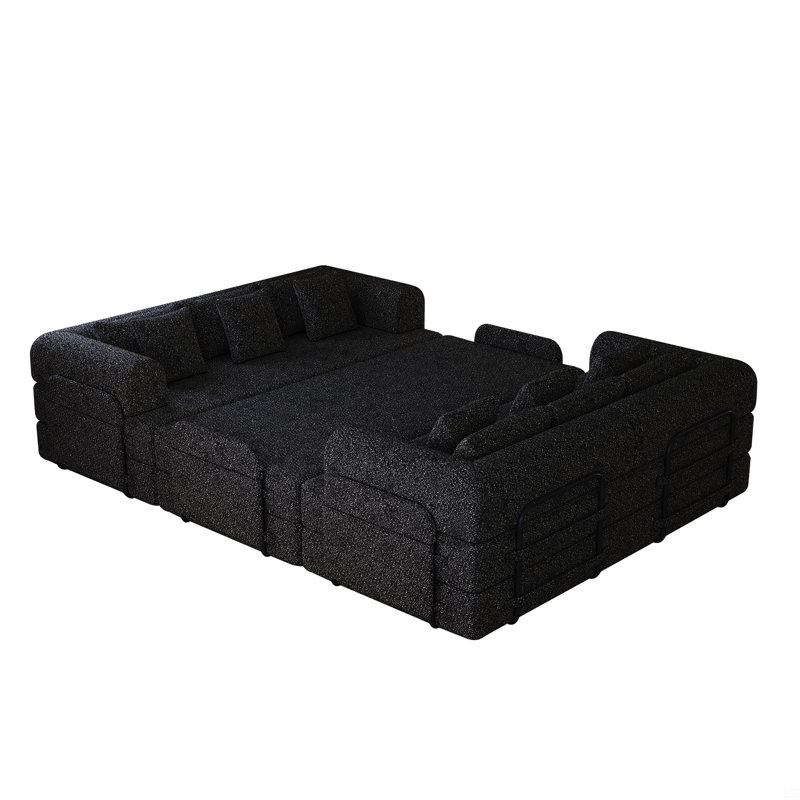 Canapé-lit convertible de 78,7 pouces avec coussin cylindrique pliable en chenille, Noir