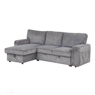 Upholstery Sleeper Sectional Sofa With Storage Bags And 2 Cup Holders  On Arms