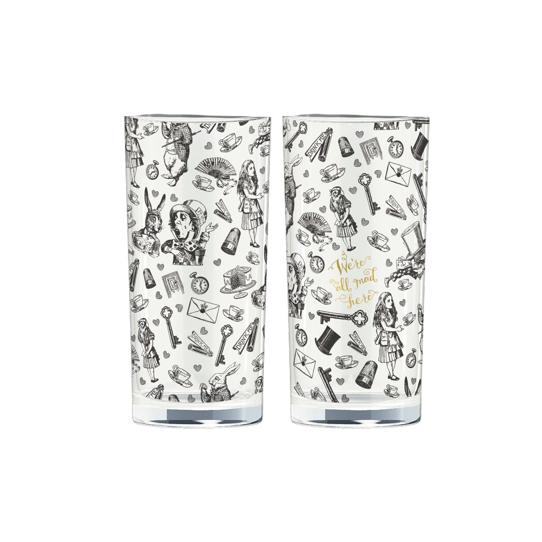 Alice in Wonderland 2 Piece 330ml Glass Highball Set