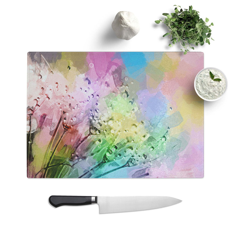 Tempered Glass upon a Dandelion Chopping Board, 39 cm W x 28.5 cm L