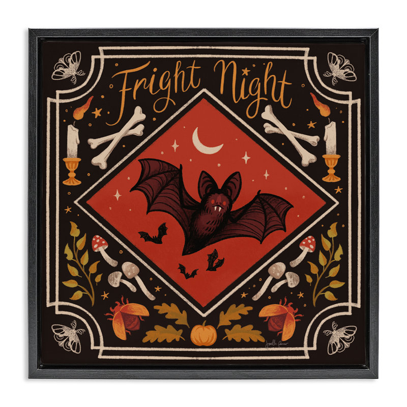 Cadre flottant Fright Night Bat & Botanicals, design par Janelle Penner, H 18 po x l 18 po, Cadre flottant noir de jais