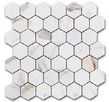 Calacatta Hexagon 2" x 2" Marble Honeycomb Mosaic Wall & Floor Tile, White/Gray/Calacatta Polished