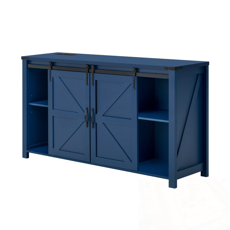 Howden with Sliding Barn Doors, 4 Drawers and Power Outlet, Navy Blue