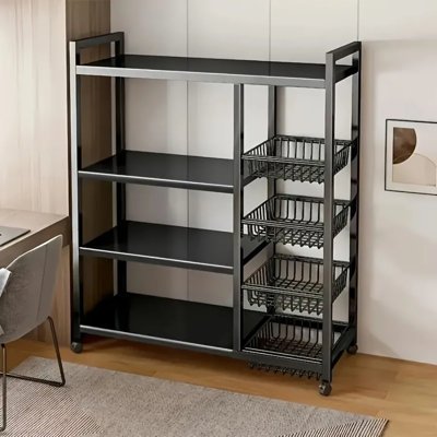 4-tier Rolling Kitchen Storage Cart With Mesh Baskets - Mobile Carbon Steel Utility Rack On Casters For Pantry, Laundry Or Home Organization