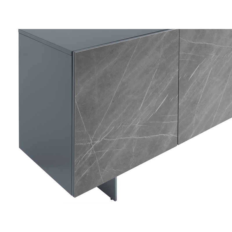 Buffet Hugo en porcelaine marbrée grise avec rangement., Gris