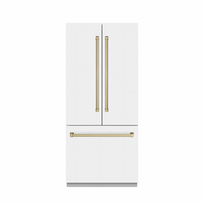 ZLINE Autograph Edition 36 in. 19.6 cu. ft. French Door Built-In Bottom Freezer Refrigerator with Water Dispenser and Ice Maker in Stainless Steel with Graphite Gray Interior and Accents