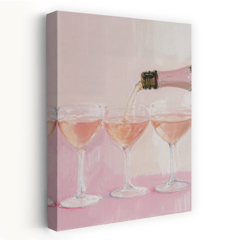 Pouring Pink Champagne Elegant Contemporary Rose Wall Art Print 1 Piece Wrapped Canvas Wall Art, 152.4cm H x 101.6cm W