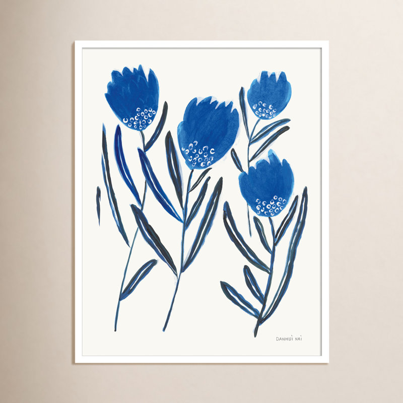 «Belize Emprunted and Blue Flowers II», impression encadrée sur papier par Danhui Nai, Blanc, H 33 po x l 26 po x P 1 po