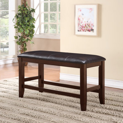 Meuble en bois de style campagnard avec repose-pieds et banc en similicuir brun