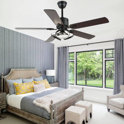 Classic Solid Wood Ceiling Fan 3 Colour Dimmable LED Light Kit & 6 Speed
