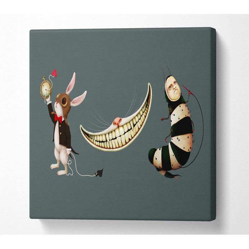Alice in Wonderland Rabbit Cat and Caterpillar - Wrapped Canvas Art Prints, 101.6cm H x 101.6cm W x 10cm D