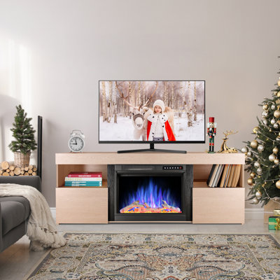 60" Electric Fireplace TV Stand, Fits TVs up to 70", 5100 BTU, 4 Flame & 12 Bed Colors, Sleep Mode, Timer