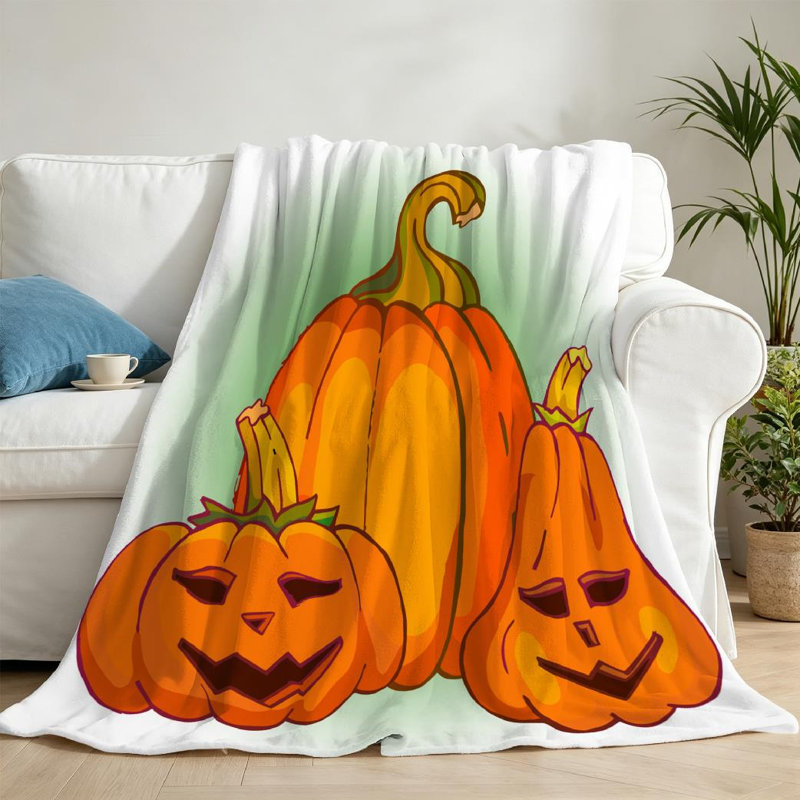 Jeté en molleton orange ultra doux, imprimé citrouille d'Halloween, Jeté 50 po x 60 po