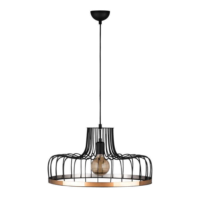 Lustre industriel, structure en métal noir et cuivre, 20,9 po de diamètre x 48,8 po de hauteur | Hauteur réglable, douille E27 (40 W maximum) | Design moderne et simple, parfait pour la salle à manger et les espaces de vie, éclairage élégant et fonctionnel
