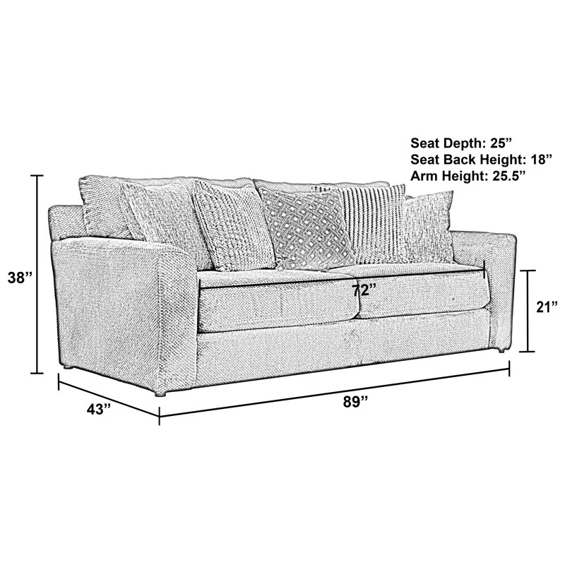 Vanaheim 89" Square Arm Sofa with Reversible Cushions, Smoke 100% Polyester