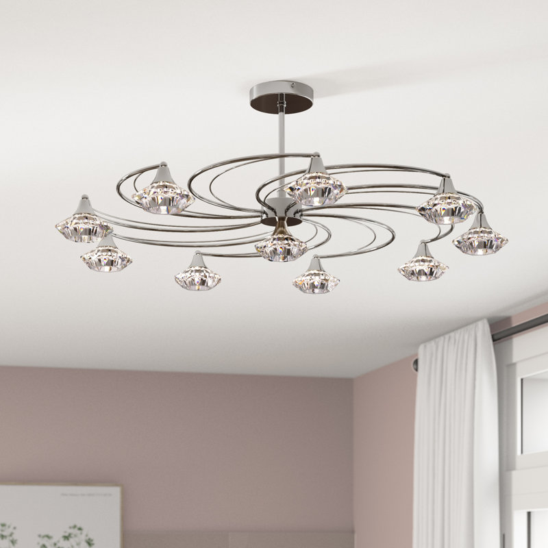 Greenhaw Glass Semi Flush Mount, Satin Chrome