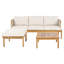 Ensemble de conversation d'extérieur en bois d'acacia et corde avec coussins beiges 3 pièces