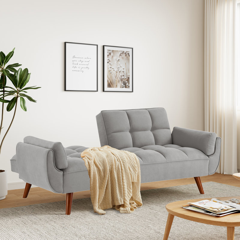 Canapé-lit en lin, canapé-lit futon convertible, canapé 3 places moderne l 75 po avec dossiers réglables et pieds en bois massif pour petits espaces, salon, chambre à coucher
