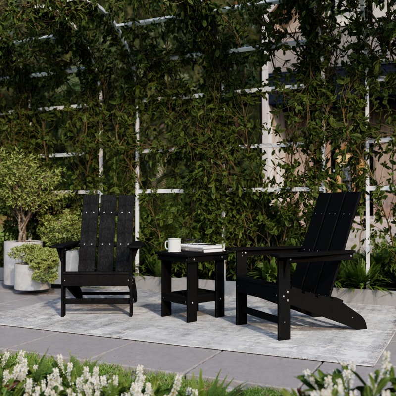 Avilez 3-Piece Modern Adirondack Set With Side Table, Black