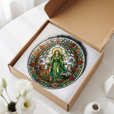 Nature Goddess Stained Glass Window Panel，12"H