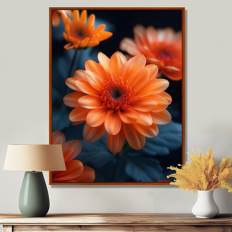  «Orange Green Autumn Blaze Mums - Mums, art mural, Black Picture Framed, H 30 po x l 40 po