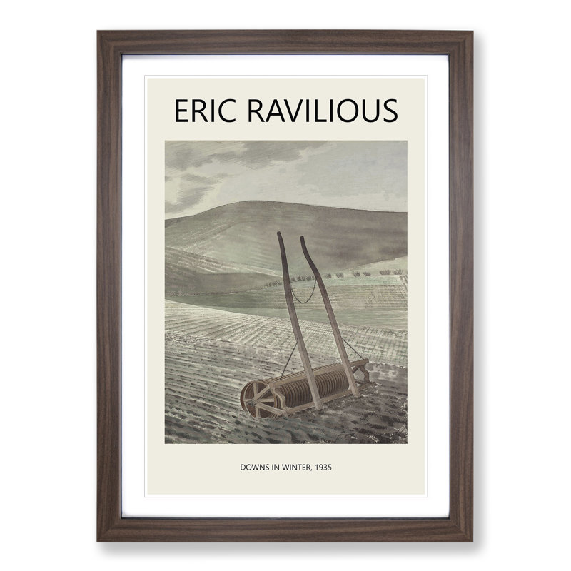 Downs In Winter by Eric Ravilious - Single Picture Frame Print, 65cm H x 48cm W x 2cm D, Walnut Framed
