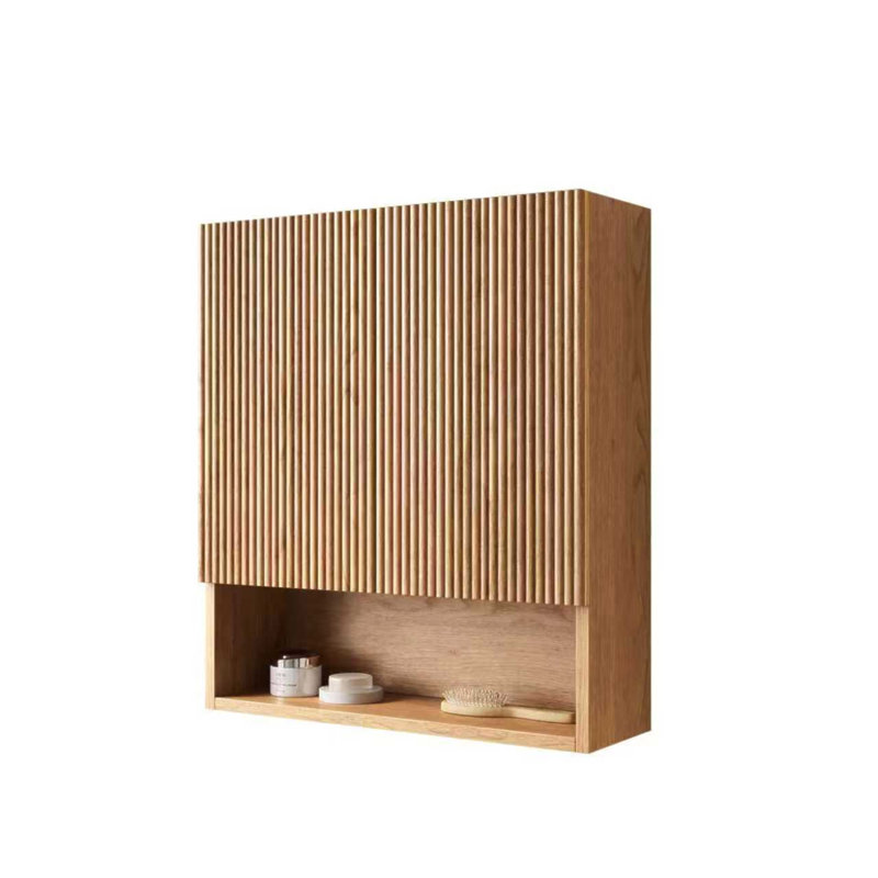 26" Wall-Mounted Striped Bathroom Cabinet, With Doors, Shelf And Open Storage Compartment Over The Toilet Storage Cabinet For Bathroom, Kitchen, Laundry Room, Natural Woodgrain Color