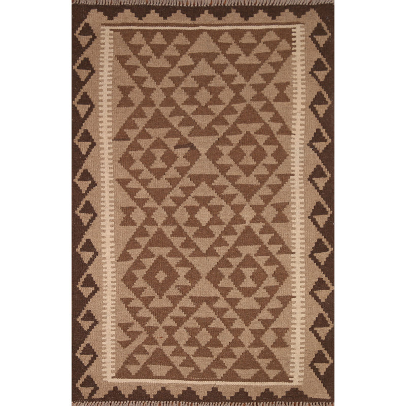 Brown Wool Kilim Reversible Area Rug 3x5