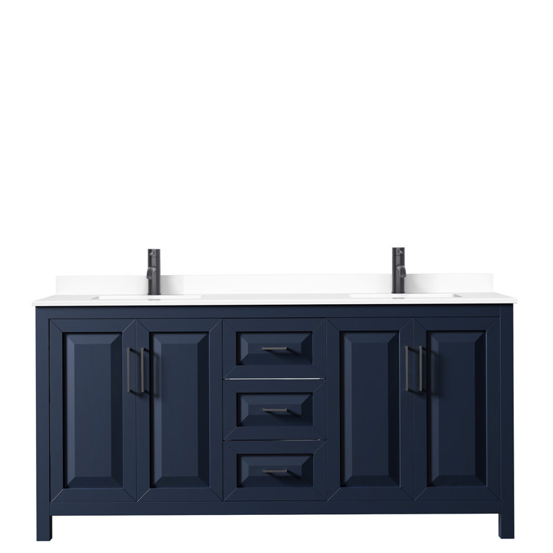 Daria 72'' W Double Vanity, Dark Blue, White Cultured Marble, Matte Black