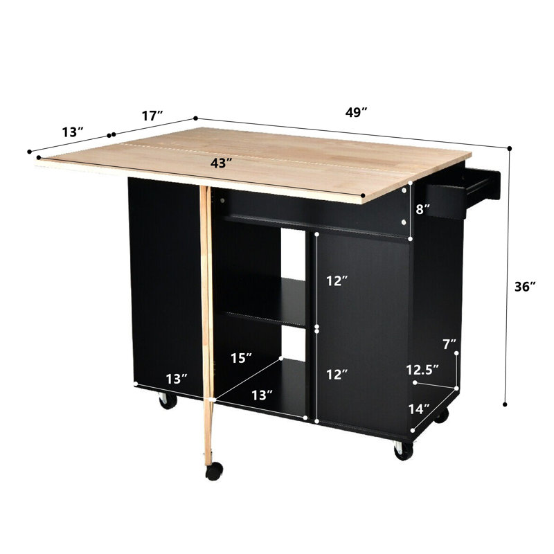 Solid Wood Top Kitchen Island, Black