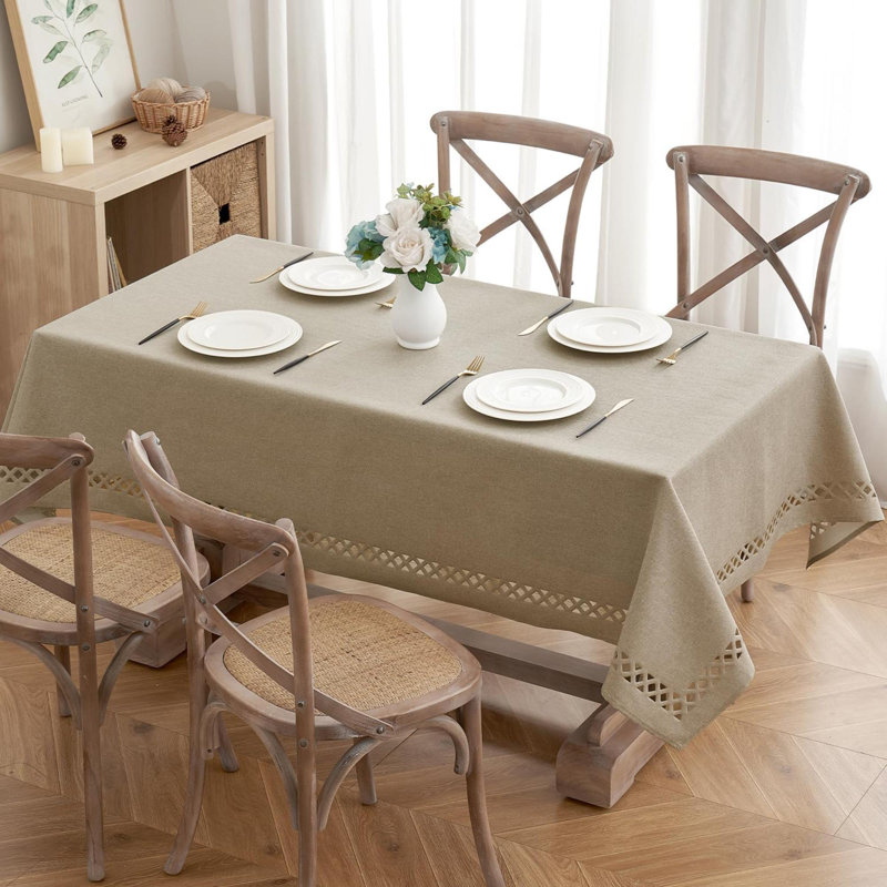 Nappe rectangulaire épaisse en lin de polyester avec découpes décoratives imperméable et résistante aux taches