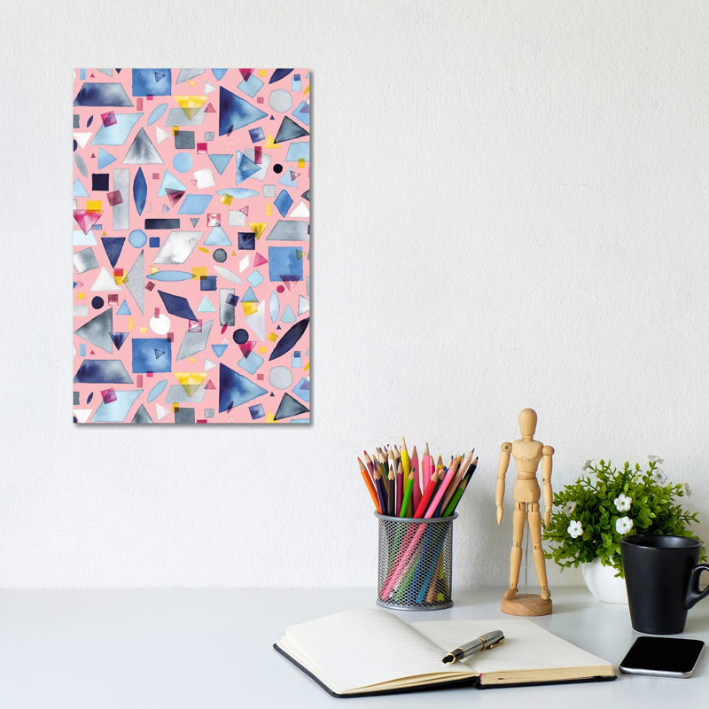Geometric Pieces Pink by Ninola Design - Wrapped Canvas Painting, 20.32 cm H x 30.48 cm W