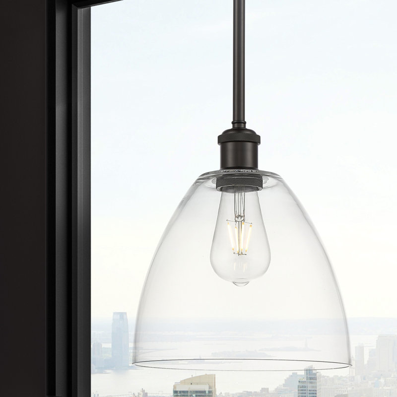 Luminaire suspendu en forme de globe à 1 lumière Alonta, Transparent, H 44,25 po x l 9 po x P 9 po, Bronze huilé