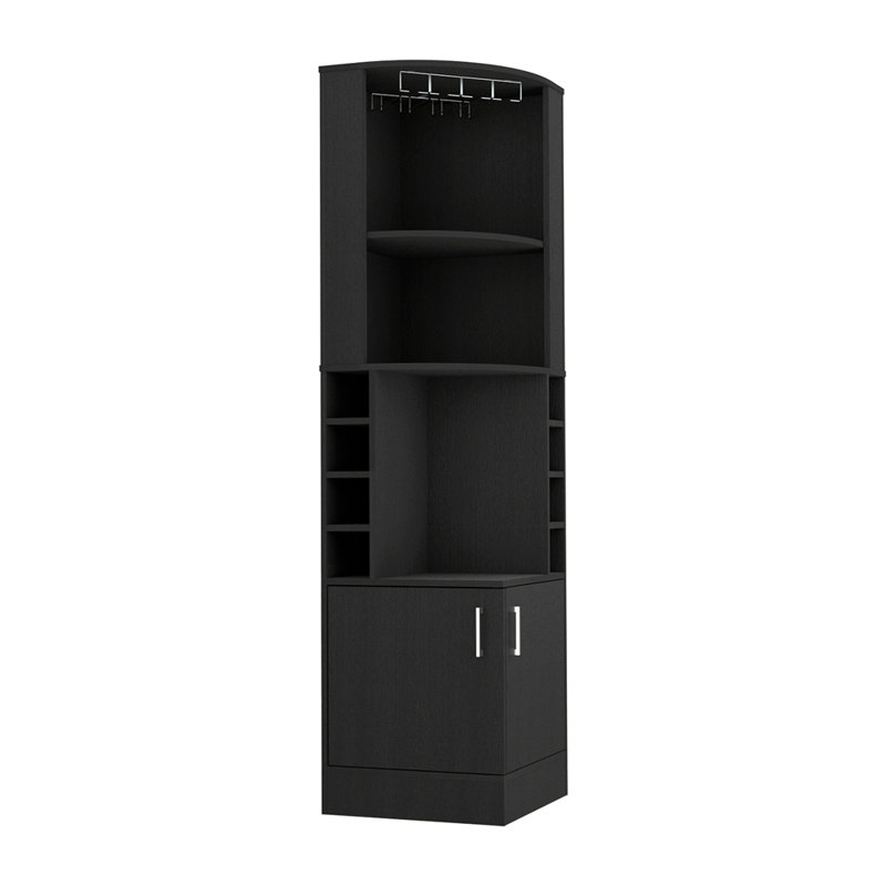 Corner Bar Cabinet, Glass Rack, Double Door Cabinet, Eight Built-In Wine Rack, Black