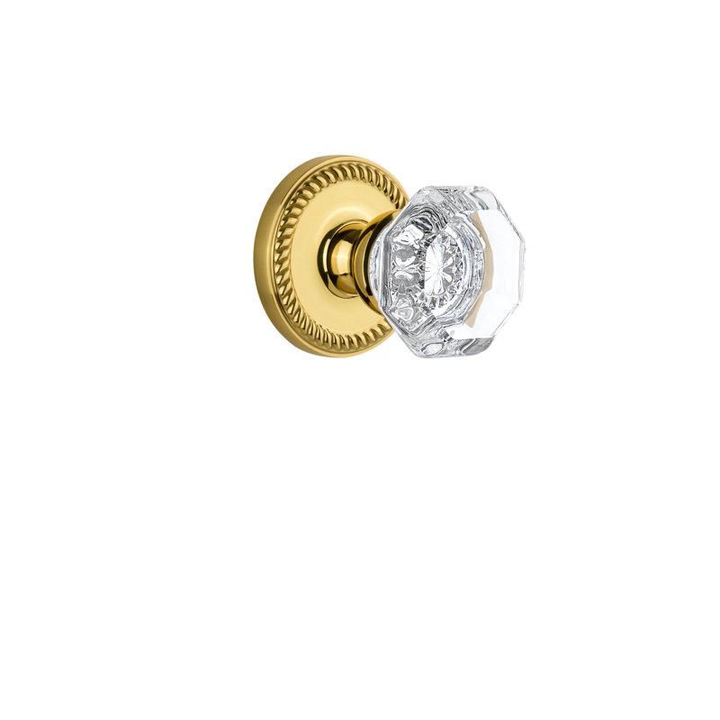 Bouton de porte en cristal Grandeur Newport Rosette, 2 3/4 po, Laiton intemporel