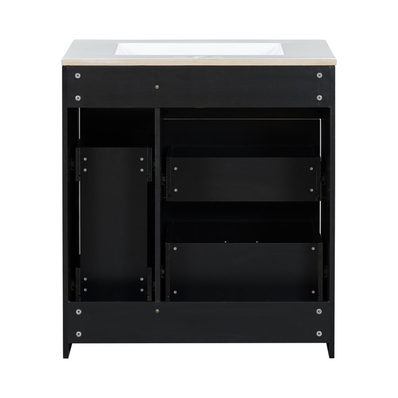 Meuble-lavabo 30 po avec lavabo en céramique, Noir, noir, noir, noir