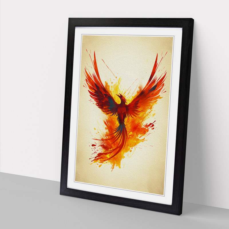 Phoenix Minimalism - Single Picture Frame Print on Wood, 46cm H x 34cm W x 2cm D, Black