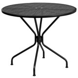 Chanea 35.25" Round Indoor-Outdoor Steel Patio Table-Umbrella Hole-Restaurant Seating