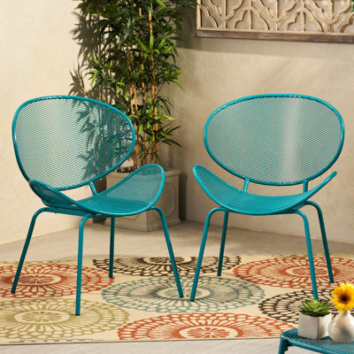 Teal Shell Chair - Stable Three-Legged Structure, Iron Frame, 25.72" D X 33.78" H For Living Room Modern Outdoor Shell, Mesh Seating, Narrow Backrests,