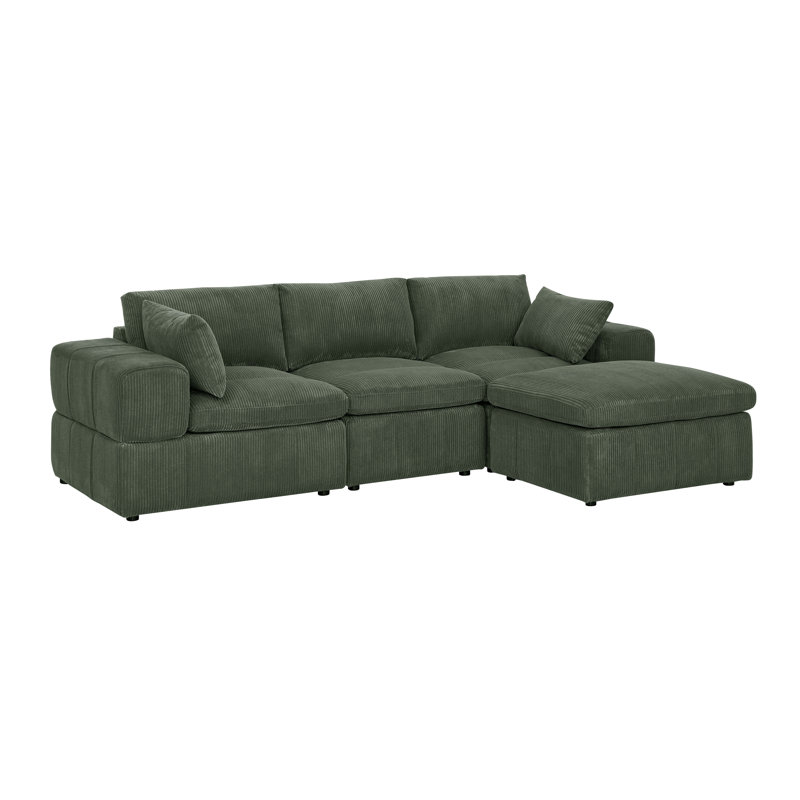 Plainesshi Corduroy Modular Sectional, Dark Green Corduroy