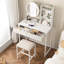Meuble-lavabo de 31,5 pouces avec miroir rond éclairé à DEL, coiffeuse de chambre à coucher avec prise de courant