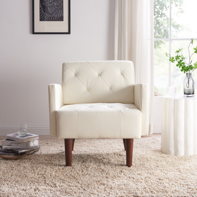 Fauteuil capitonné l 29,1 po Couey, Similicuir blanc