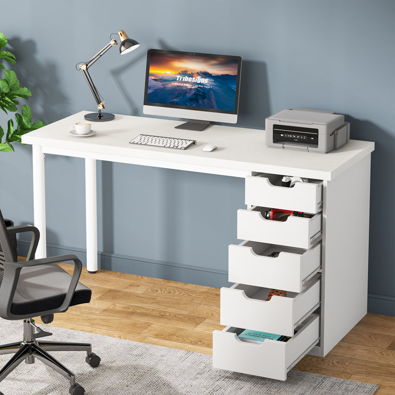 Bureau d'ordinateur à 5 tiroirs 47 po Nagore, Blanc