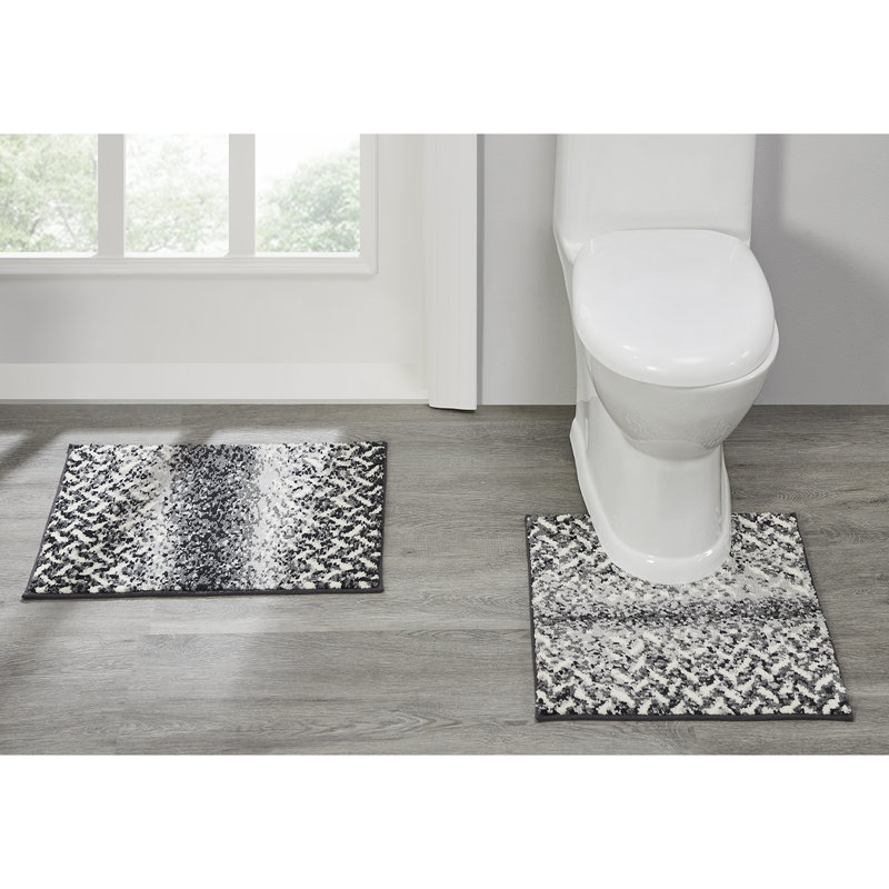 Annalia Non-Slip Bath Rug, Gray, 2 PCs Set(17" x 24"|20" x 20")