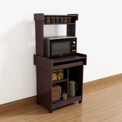 -Equipped Microwave Cart Coffee Station With Divided Shelves Organizing And Locking Castors