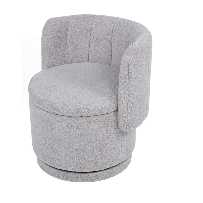 360 Degree Swivel Chair with Storage Space, Grey Boucle