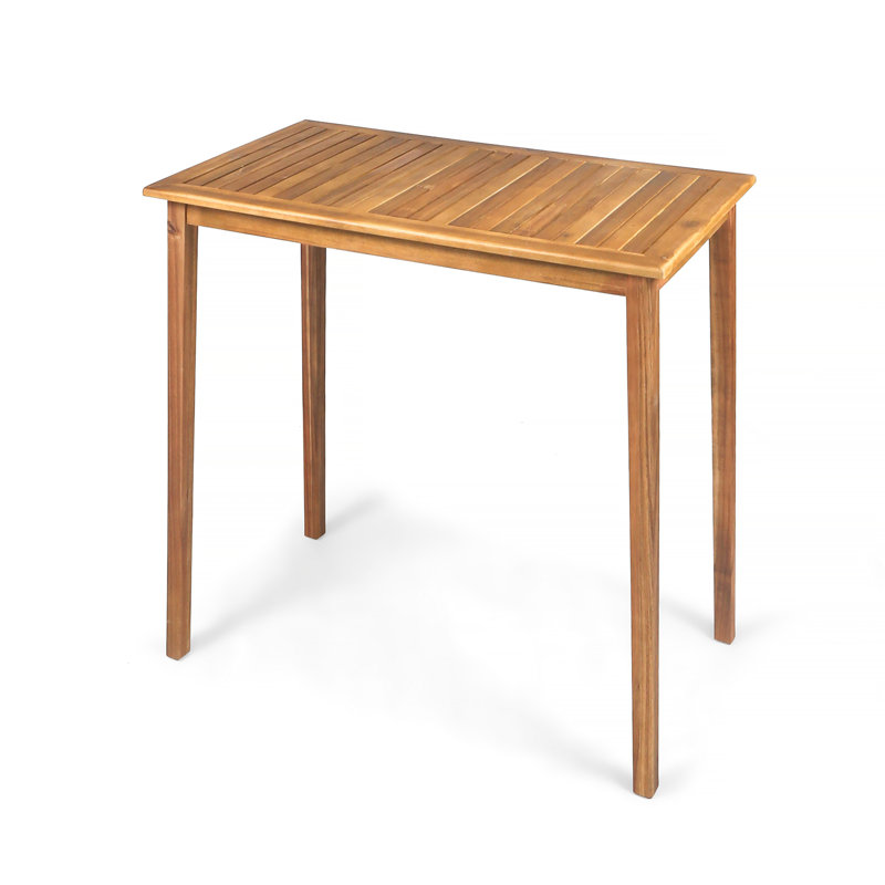 Outdoor Minimalist Acacia Wood Rectangle Bar Table - Teak Finish, Teak