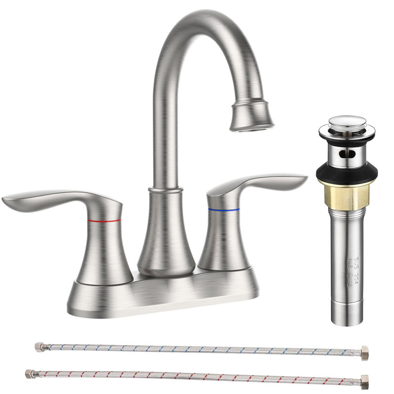 4" Bathroom Faucet In Brushed Nickel, 360 Degree Swivel Spout, Scratch & Tarnish, Supply Hoses Rotatable Metal Lever, Fingerprint Water Spot