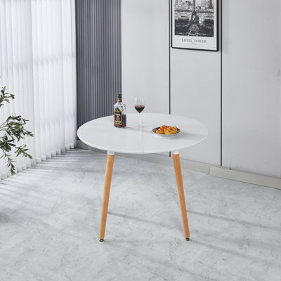 Table de salle à manger extensible avec 2 rallonges - largeur maximale de 70 po, plateau en panneau de fibres à densité moyenne et pieds en bois massif, peu encombrant pour les condos / cuisines (blanc)